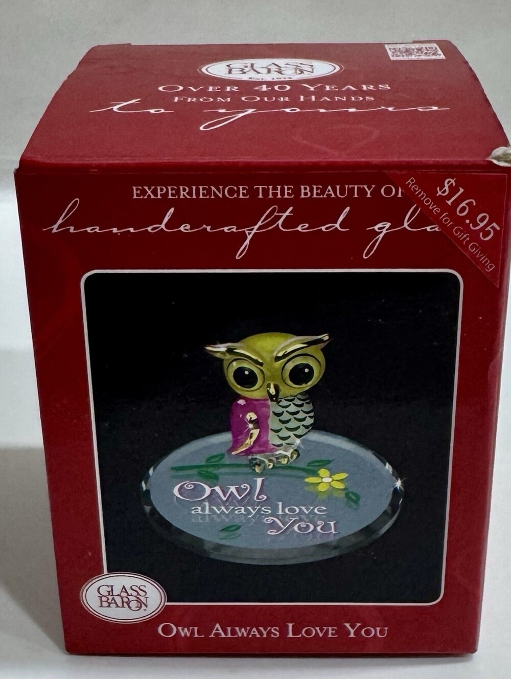 Glass Baron Owl Always Love You Handcrafted Glass Figurine w Box C9-S2354-LY